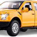BDTCTK Compatible for 1:32 Ford Raptor F150 Pickup Truck Car Model, Diecast Pull Back Car Toy Car with Sound and Light for Kids Boy Girl, Metal Body, Yellow