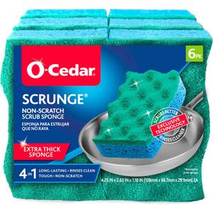 O-Cedar Scrunge Non-Scratch Scrub Sponge (Pack of 6) Multi-Use, All-Purpose, Odor-Resistant, Scrubbing Sponge Safely Cleans All Hard Surfaces in Kitchen and Bathroom