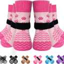 EXPAWLORER 6Pcs Anti Slip Dog Socks to Prevent Licking Paws, Dog Shoes for Winter, Double Sides Dog Boots & Paw Protectors Booties for Hardwood Floors with Grippers Small Medium Large Senior Dogs, XS (Pink)