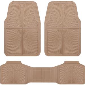 CAR PASS Rubber Car Mats,Car Floor Mats All Weather, Waterproof Trim-to Fit Automotive Floor Mats for Cars Trucks SUV,Anti-Slip Easy Clean, Heavy Duty Car Mats Full Set 3-Piece,All Beige