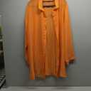 SHENHE Women's Sheer Button Up Long Sleeve Beach Kimono Cover Up Shirt Sun Dresses (Large, Orange)
