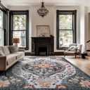 5x7 Vintage Boho Area Rugs for Living Room Machine Washable Rug Non Slip Low Pile Water Repellent Soft Distressed Carpet for Dining Room Bedroom (Black/Green,5x7ft)