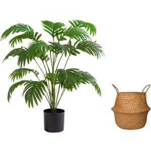 2ft Artificial Palm Tree Outdoor, Large Fake Tropical Areca Palm with 18 Trunks, Tall Faux Floor Plants for Indoor Living Rooms Offices Bedroom Home Decor