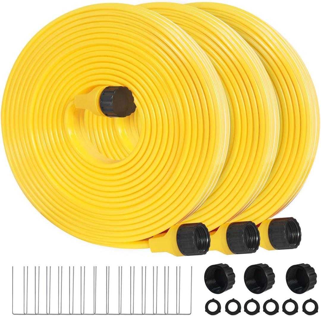 Sprinkler Hose 15 ft 3-Pack, Flexible Short Sprinklers Soaker Hose for Yard, Lawn Drip Irrigation Hose System for Garden Watering (15 ft 3-Pack) (Yellow)