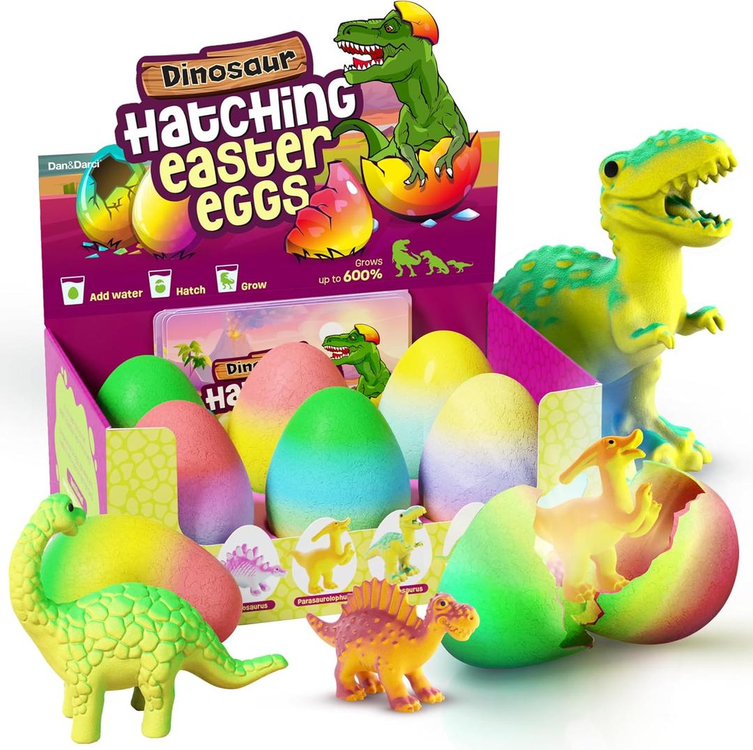 Dan&Darci Dinosaur Hatching Surprise Eggs for Kids - Easter Basket Stuffers - 6 Pack Grows 600% - Dino Egg Toys for Boys & Girls Age 3-8 - Gift Ideas, Party Favors - Gifts for Girls Ages 3 4 5 6 7 8