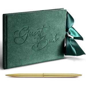 Panelee Wedding Guest Book with Pen Green Velvet Reception 144 Page Sign in Book Wedding Memory Papers Elegant Guestbook for Bridal Shower Party Guest Visitor