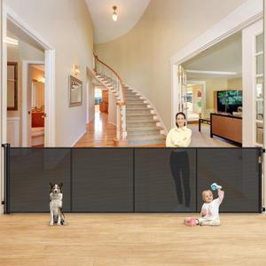Reinforced 42" Extra Tall X 159" Extra Wide Retractable Pet Gate for Dogs Stop Babies and Pets from Drilling Through Outdoor Retractable Baby Gates Extra Tall Retractable Dog Gate Extra Wide Baby Gate (Black)