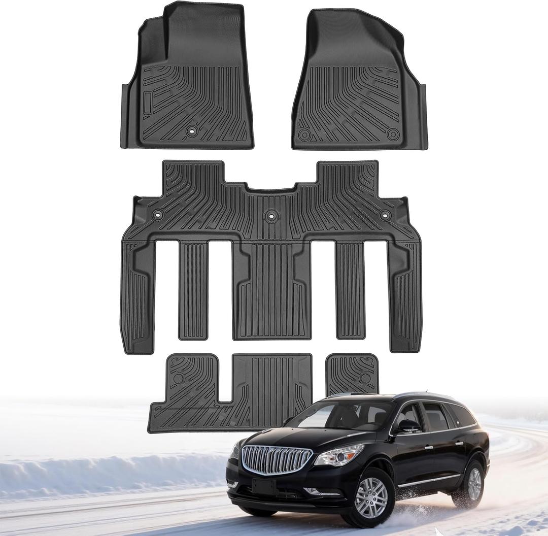 Floor Mats for Chevy Traverse 2007-2017 | 2008-2017 Buick Enclave 7 Seats | For 2007-2017 GMC Acadia | 2007-2010 Saturn Outlook All Weather Custom Fit TPE Floor Liners for Traverse 1st, 2nd and 3rd Row