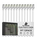 1 Foot Cat6 Patch Cables(12 Pack), Solid Pure Copper Patch Cord, Cat 6 Ethernet Cable, UTP Network, High Speed RJ45 Internet Cables, Compatible for Router, Switche, PC, Server, PS4/5, Xbox - White