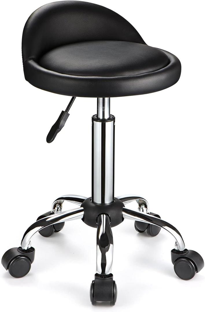 Swivel Rolling Stool with Wheels Height Adjustable Stool Chair Drafting Chair with Backrest Black Swivel Rolling Stool with Wheels Height Adjustable Stool Chair Drafting Chair with Backrest Black