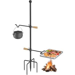 Mr IRONSTONE Campfire Grill Grate: Fire Pit Grill Grate with Swivel Handle, Campfire Cooking Equipment with Heavy Duty Steel, Over Fire Camp Grill For Outdoor Barbecue Camping and Cooking, Black