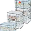 80L Clear Large Storage Bag, Clothes Storage Containers for Organizing Closet, Bedroom, Underbed, Comforters, Clothing, Blankets, Pillow, Foldable Organizer with Sturdy Handle and Zippers (6)