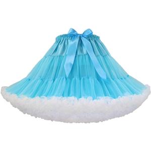 Women's Elastic Waist Chiffon Pettiskirts Puffy Tutu Petticoats Tulle Princess Tube Skirt (Blue)