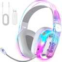 BENGOO Wireless Gaming Headset for PS5, PS4, PC, Switch, Mac, 2.4GHz USB Over Ear Gaming Headphones with Crystal RGB Lights