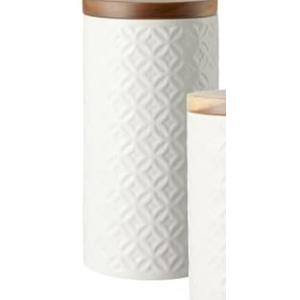 Embossed Ceramic Canister Storage Jars Food Containers with Airtight Acacia Wood Lids for Kitchen Countertop or Home Deco, 1 Piece