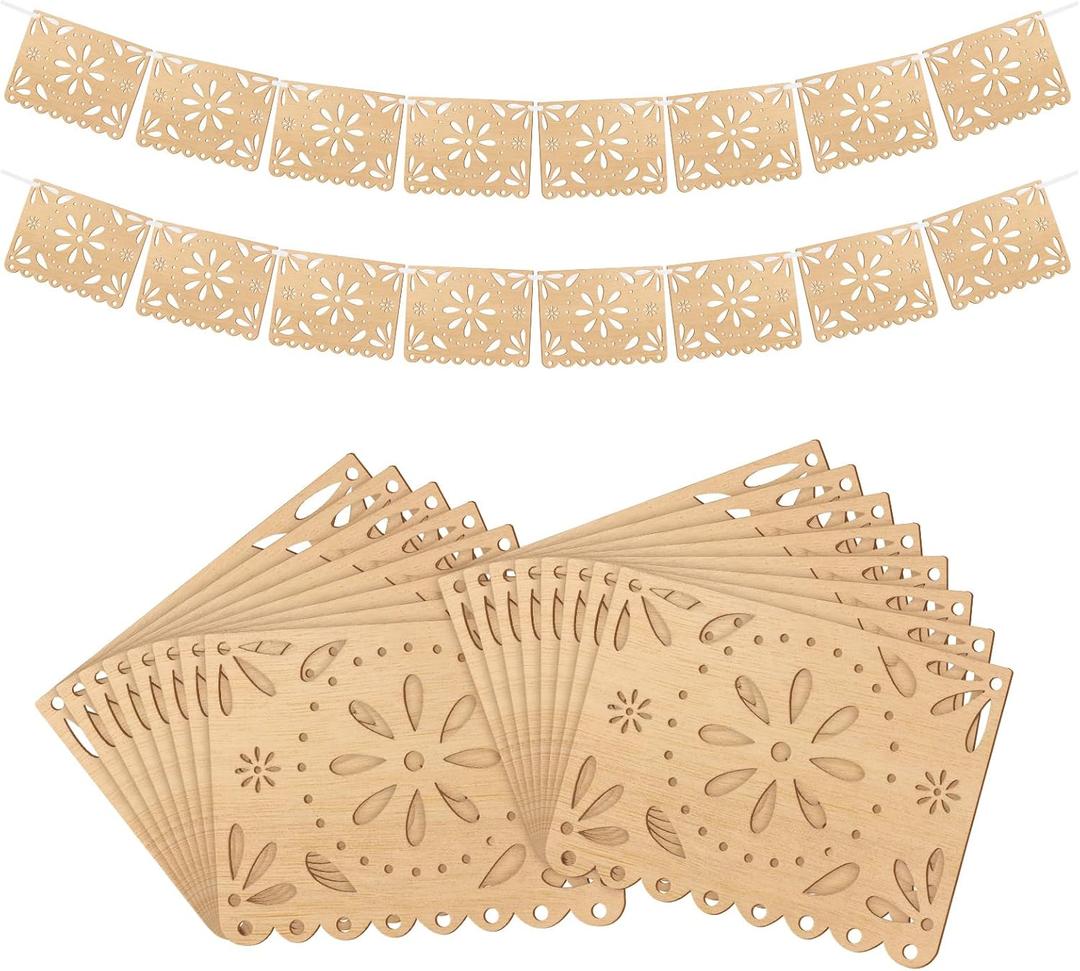 4 Pack Cielito Lindo Party Decoration Wooden Papel Picado Banner Mexican Wedding Banner Fiesta Party Decoration for Cinco De Mayo Baby Shower Dia De Los Muertos(Classic)