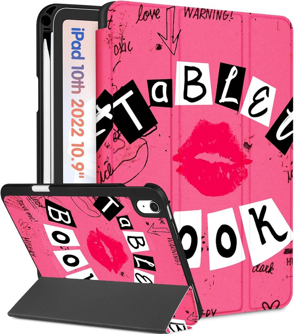 for iPad A16 Case 2025 - for iPad 10th Generation Case Cute Women Girls Girly Aesthetic Book Unique Design Pencil Holder Auto Sleep/Wake Tablet Cover for Apple 11/10 10.9 Inch