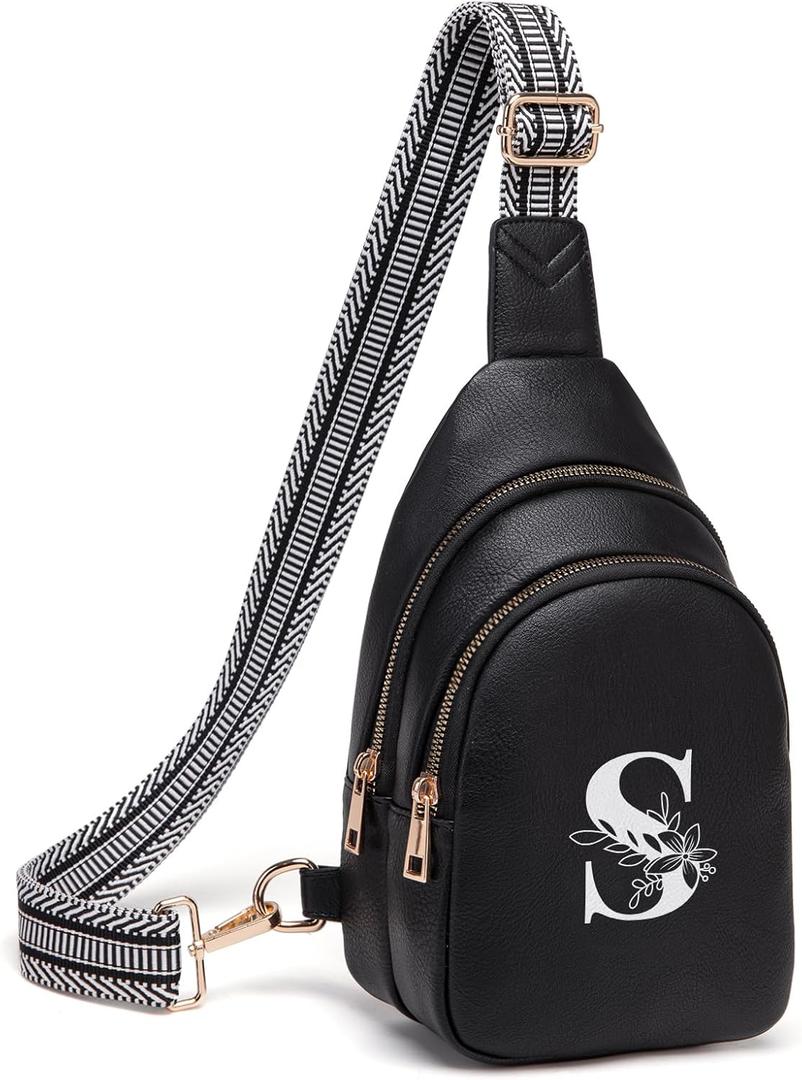 Crossbody Bags for Women Initial Sling Bag Cross Body Fanny Packs Personalized Gifts for Mom Women Wife (Black)