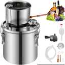 VEVOR Alcohol Still, 3 Gal / 11.4 L Stainless Steel Water Alcohol Distiller with Coil Cooling, Home Brewing Refining Fermentation Kit with Dual Display Thermometer, for Wine Whisky Brandy, Silver