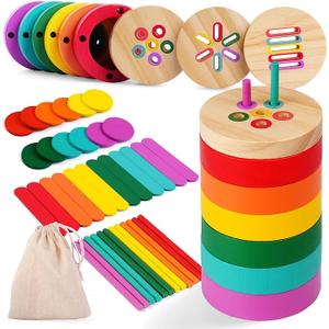 CHHQLZS 
Montessori Toys, 4-in-1 Wooden Color Sorting Sensory Toys for Toddlers Fun Play Preschool Learning Activities Fine Motor Skills Educational Toys for Age 3 4 5 Boys Girls Gifts