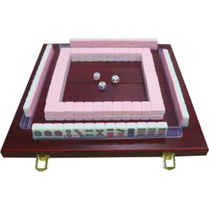 Miniature Chinese Mahjong Game Set with Foldable Table 144 Mini-Tiles, Case, and Accessories, Travel Set (Pink, 22MM)