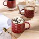 GBhome 12 OZ Stackable Coffee Mugs Set of 4, Ceramic Coffee Cups with Texture Patterns for Man,Woman,Dad,Mom, Modern Mugs Set for Latte/Cappuccino/Cocoa. Dishwasher&Microwave Safe, Red