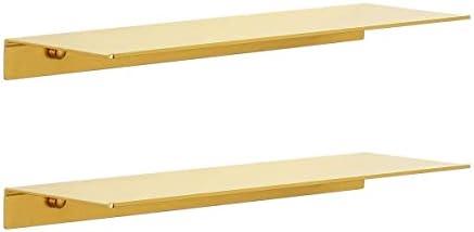 JYL HOME Modern Floating Shelf Wall Mounted Heavy Duty for Living Room Bedroom Bathroom, 16 Inch, Gold, Pack of 2 