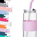 ColoVie Glass Tumbler with 3 IN 1 Lids and Glass Straws(Extra Silicone Tips), Silicone Protective Sleeve, Iced Coffee Cup, Travel Water Bottle, Soda Beer Can Cups, Hot Tea-Purple 20oz 1pc
