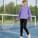 Girls' Sweatshirt Purple Long Sleeve Sports Tops Round Neck Loose Pullover Solid Athletic Tee Shirts (Purple)