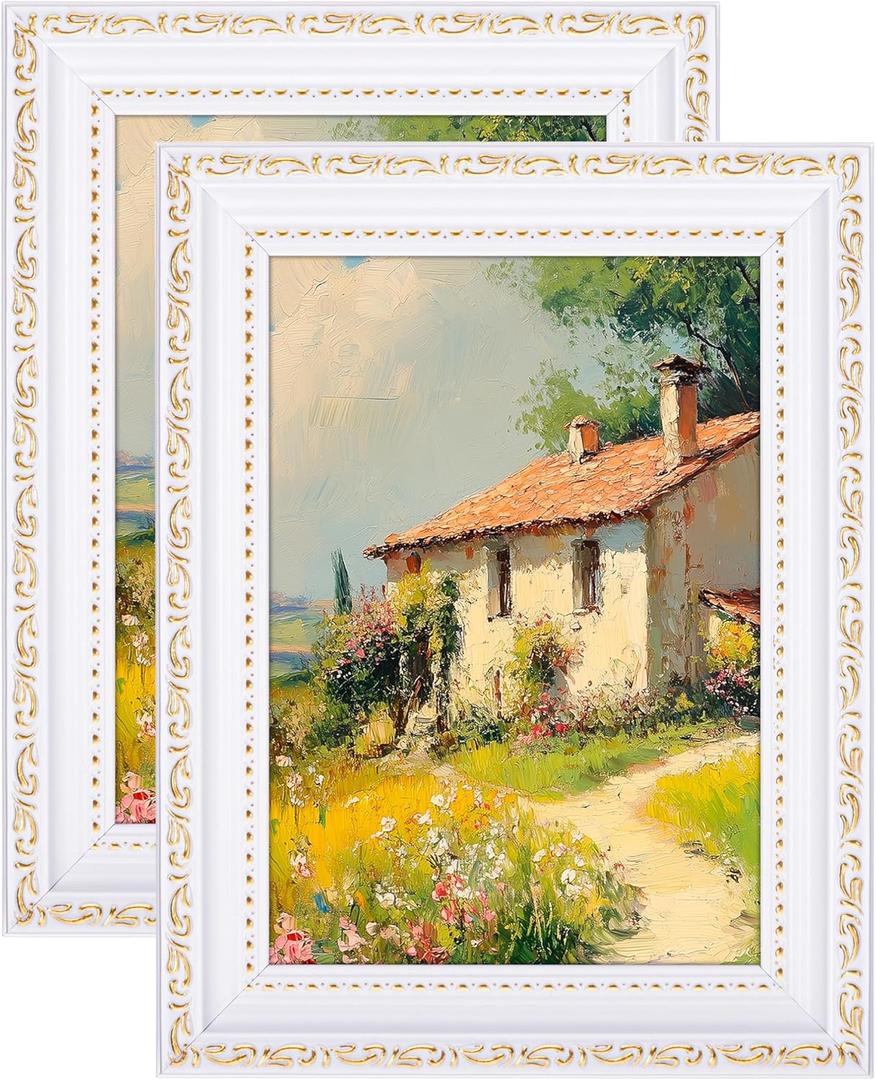 eletecpro 5x7 Picture Frames Set of 2, White Frames with Glass Cover, Vintage 5 x 7 Photo Frames Display 4x6 Photo with Mat or 5x7 without Mat for Tabletop or Wall Decor, White