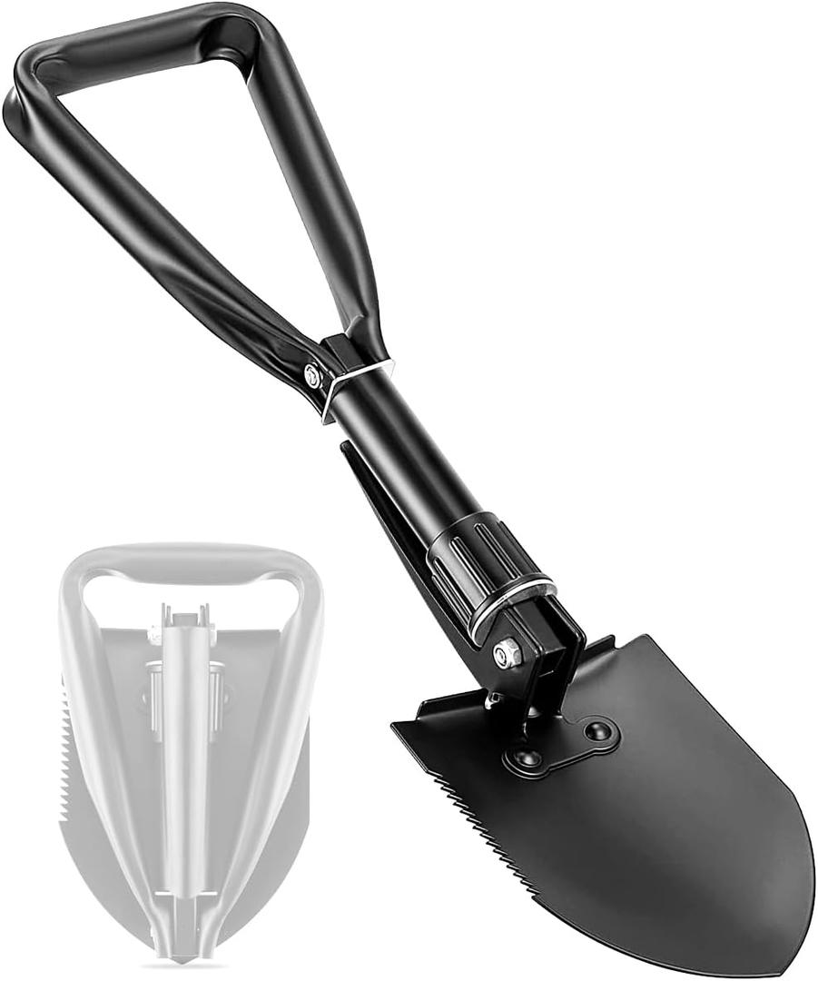 Camping Shovel, 18.5'' Digging Shovel Portable Ergonomic High Carbon Steel Folding Shovel for All Occasions Outdoor Camping Hiking Garden Emergency (Black/Silver)