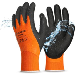 Schwer 2 Pairs Waterproof Work Gloves for Men and Women CR3306, Gardening Gloves with Double Latex Coated, Non-slip Working Gloves, Outdoor Construction, Car and Fish Cleaning, No Fleece Lining, S