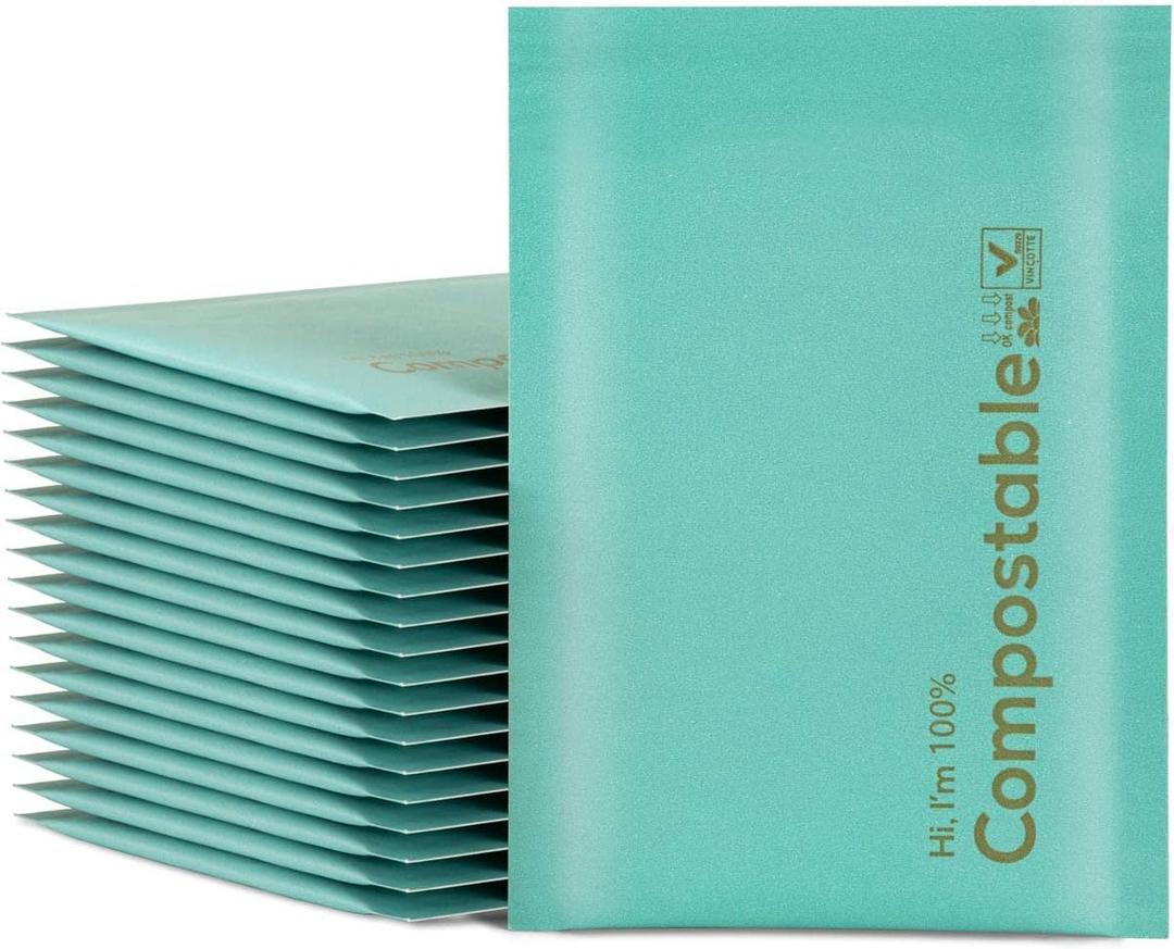 6x10 100% Biodegradable Bubble Mailers,25 Count Teal #0 Compostable Padded Packaging Wrap Envelopes Pouches Eco Friendly Self Seal Bags