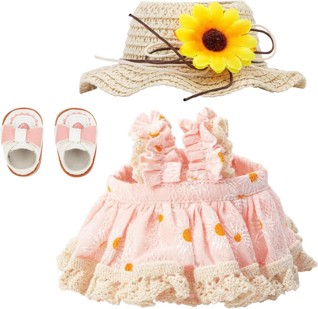 Lanynne 17cm Ornaments Clothes Set, Outfit Stylish Summer Holiday Fashion Ornaments Dress Shoes and Hat, Adorable Outfit Set Clothes Only No Doll (Pink Princess Style)