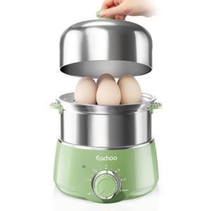 Hard Boiled Egg Cooker - CACHOO 14-Egg Rapid Stainless Steel Egg Boiler with 30-Min Timer & Auto Shut Off, Compact Electric Vegetable Steamer for Cooking, Dishwasher Safe, Retro Green (2-Tier)