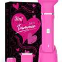 Bikini Trimmer for Women - IPX7 Waterproof Pubic Hair Remover for Shower & Travel, 3-in-1 Bikini Trimmer with Body/Round/Curved Heads, Hypoallergenic Foil & Ceramic Blades, Self-Care Gifts for Her (Hot Pink)