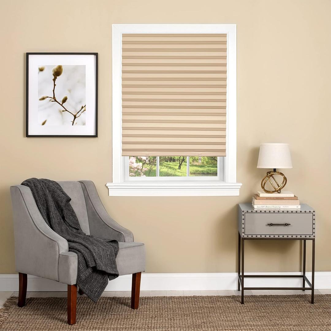Cordless Room Darkening Temporary Pleated Vinyl Shades, 48 x 75 in, Latte, 36"W x 75"H