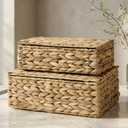 Decorative Storage Boxes with Lids - Set of 2 Beautiful Wicker Organizer Bins for Your Shelves & Home Decor - Safely Store Your Photos, Documents, and Memory Box Keepsakes in a Stylish Rattan Design