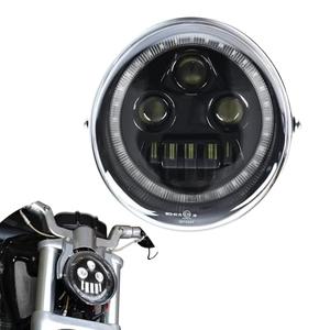 LUXEMOTO LED Headlight for V-Rod with Halo Ring DRL, LED Projection Front Light Head Lamp with High/Low Beam Daytime Running Light for Harley V-Rod VRSCA VRSCF Street Rod 2002-2016 Accessories