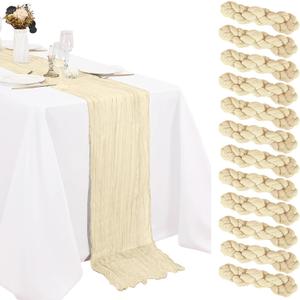12 Pack Cheesecloth Table Runner 20 x 120 Inch Lvory Boho Gauze Cheese Cloth Table Runners 10 FT Long Rustic Sheer Table Decorations for Wedding Party Baby Bridal Shower Birthday Holiday Home