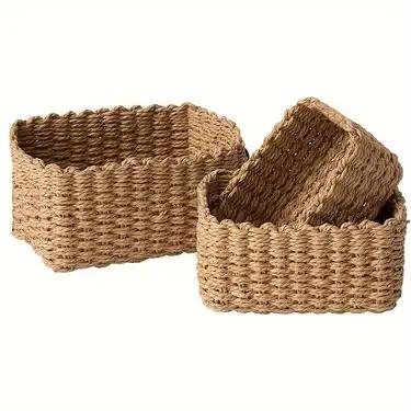 paper rope storage baskets organizing container bins shelves- 3Pcs