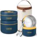 Dandat 3 Pcs Portable Insulated Lunch Container Set for Adult, Stackable Stainless Steel Bento Box for Hot Food with Insulated Lunch Bag Unisex 3 Separate Thermal Food Container (Blue)