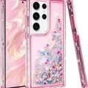 Designed for Samsung Galaxy S25 Ultra Case with Liquid Glitter, 3-in-1 Military-Grade Protection & Sparkling Quicksand, Clear Anti-Yellowing Bling Galaxy S25 Ultra Case for Women 6.9 (Pink)