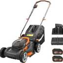 WORX 17" Cordless Lawn Mower, 2 in 1 Electric Mower Cuts Quietly, Compact & Lightweight Push Lawn Mower with 7-Position Height Adjustment for Small Yards, 2 Batteries & Charger Included, WG743