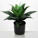 JUSTOYOU 14" Large Artificial Succulent Faux Agave Plant in Pot, Fake Potted Desk Plant Realistic Greenery Artificial Plants for Indoor Office Home Decor Bathroom Kitchen Shelf (Dark Green)