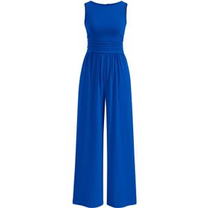 PRETTYGARDEN One Piece Jumpsuits for Women Dressy Casual Sleeveless Crewneck Wide Leg Rompers Jumpers Vacation Summer Outfits (Blue, S)
