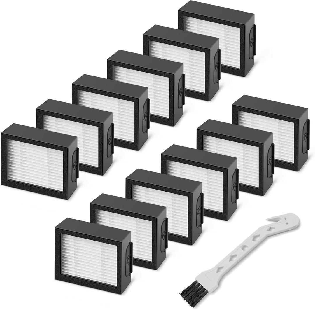 Filter Replacement for Roomba E I & J Series i7 i7+/plus i3 i3+ E5 E6 E7 i4 i6 i6+ i8 i8+ Vacuum Cleaners Parts, 12 Pack 4639161 High Efficiency Filters + 1 Cleaning Brush