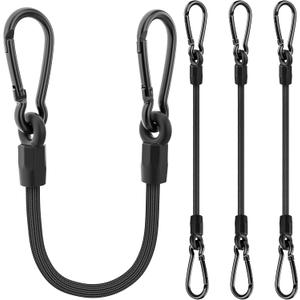 Bungee Cords with Carabiner, 18 Inch Long Heavy Duty Bungee Cords with Carabiner Clip Outdoor, 1/3 Inch Black Extra Strong Elastic Rope with Carabiner Hooks for Camping, Tarps, Bike Rack, Tent, 4 Pack