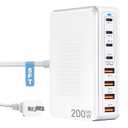 USB C Charger Block Charging Station-200W Fast GaN 8-Port Multiple Devices USB Charging Hub,65W Laptop Power Adapter Charger Compatible Apple iPhone 17/16/15/14,MacBook Pro/Air,iPad,Steam Deck,DELL, White