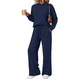 LILLUSORY Womens Two Piece Lounge Sets Mock Turtleneck Tops Wide Leg Drawstring Pants Sweatsuit with Pockets M